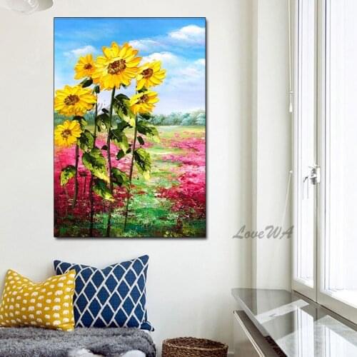 Abstract 100% Handpainted Painting Of Sunflowers In A Field Wall Art Home Decor Picture Modern Oil Painting On Canvas Unframed