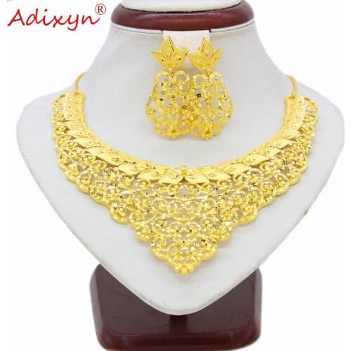 Adixyn New Luxury Chokers Necklace Earrings Set Jewelry Gold Color Arab/Ethiopian/African/Dubai Women Girls Gifts N03141