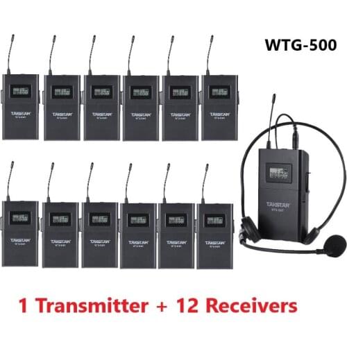 Top Quality Takstar WTG500/WTG-500 UHF wireless tour guide system voice device teaching earphone 1 Transmitter+12 Receivers