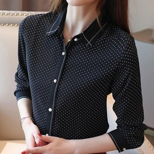 Blusas Mujer De Moda 2021 Long Sleeve Women Shirts Dot Chiffon Blouse Shirt Tops Turn Down Collar Office Blouse For Women B864