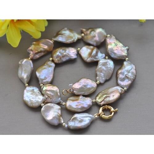 MCT·STAR Z10471 17" 25mm Peacock-Lavender Baroque lamina Keshi Pearl Necklace