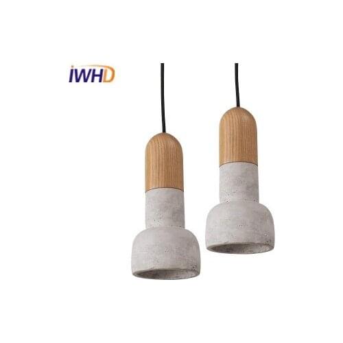 IWHD Cement Vintage Industrial Lighting Pendant Lights Fixtures Loft Retro Wood Hanging Lamp Light Kitchen Luminaire Lampara