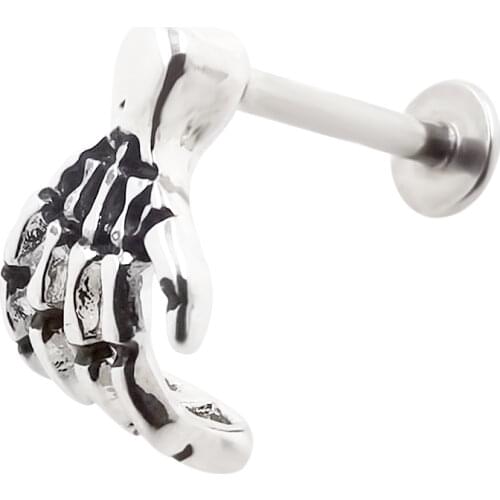 JHJT 16G 6/8mm Lip Studs 316L Surgical Stainless Steel Skull Shape Devil Hand Cartilage Earring Piercing Body Jewelry