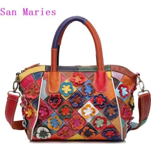 Spliced leather bag color leather shoulder Messenger bag fall/winter new fashion leather womens fashion womens bags