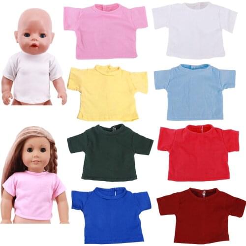 Doll Cute Solid Colors Cotton Short T-shirt Fit 18 Inch American Of Girl`s&43Cm Baby New Born Doll Zaps Generation Girl` Toy DIY
