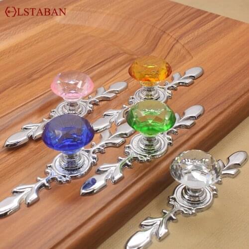 LSTABAN Modern Minimalist Crystal Door Handles European Wardrobe Cupboard Glass Door Knobs Furniture Cabinet Hardware Handle