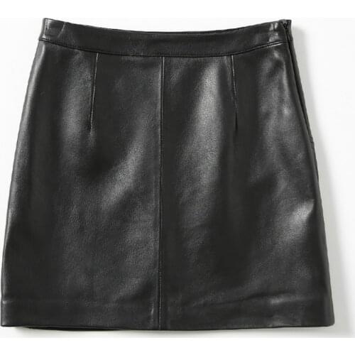 Real Sheepskin Mini Skirts Womens Genuine Leather Skirt Spring Elegant Ladies Black Skirts Faldas Mujer Moda 2020 LWL1601