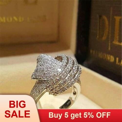 Fashion Winding Knot Cross Ring Gorgeous Hollow White CZ Ring For Women White Gold Filled Retro Jewelry Promise Wedding Rings