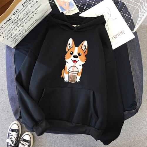 Milk tea cup Corgi Fashion unisex Hoodies Spring Autumn Male Casual Hoodies Sweatshirts student basic Hoodies Sweatshirt Tops