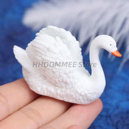 Swan Sets Lovers Bird Animal Model Figurine Home Ornament Glass Decor Miniature Craft Garden Fairy Decoration DIY Accessories