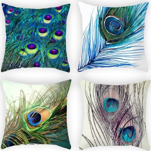 NEW Hand Painted Linen Peacock Cushion Cover Peacock Feather Decorative Pillows Cover For Home Decoration Sofa Throw Pillow Case
