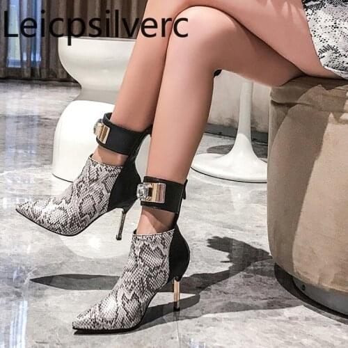 Autumn And Winter The New Pointed zipper Crystal Color matching Hollow High heel Short tube Womens Boots plus size 32-48