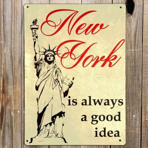 Retro tin paintings Vintage Retro Metal Tin Sign New York Is Always A Good Idea Quote Plaque Travel