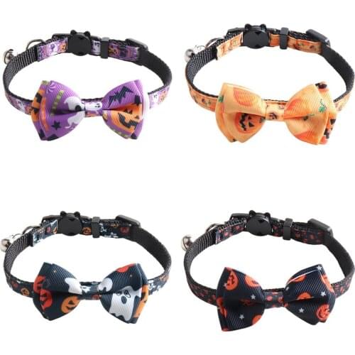Pet Collar With Bell Halloween Butterfly Cute Nylon Adjustable Quick Release Puppy Collar for Small Cat Dog Pet Supplies