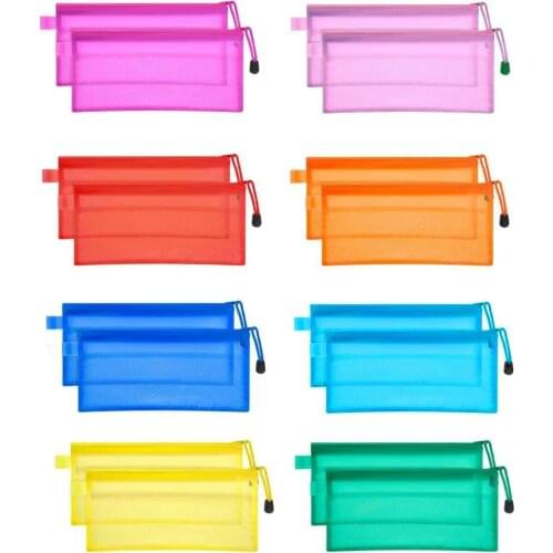 10pcs/Lot Waterproof Plastic Double Layer Zipper Pencil Bags Zipper File Invoice Bill Bag Pencil Pouch Pencil Case Pen Organizer