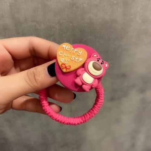 Cartoon Pink Bear Hair Accessories Rubber Bands Elastic Hair Band Child Cute Heart-shaped Animals Hair Ties Headdress Wholesale