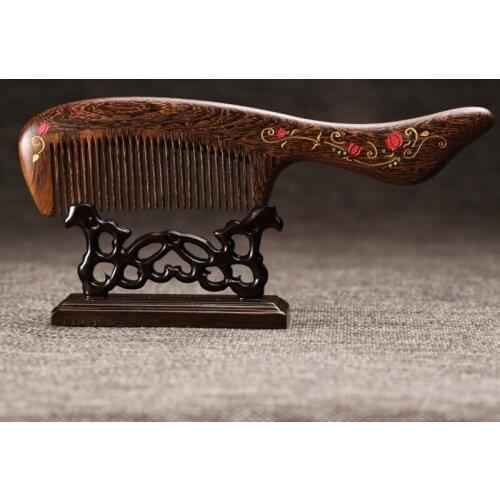 White sandalwood comb carved with natural diamond wooden massage comb comb gift custom lettering