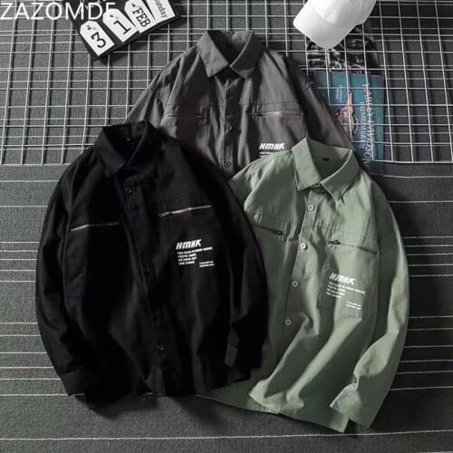 Men Streetwear Harajuku Cargo Shirts 2021 Hip Hop Men Button Up Shirt Long Sleeve Couple Black Vintage Fall Shirts