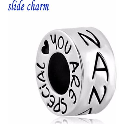 Slide charm Free shipping Valentines Day gift of love of fashion spacer beads fit Pandora charm bracelet