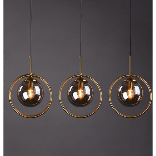 Nordic LED Simple Glass Pendant Lights Modern Design Decor Amber/Smoky Gray Glass Pendant Lamp Living Room Bedside Hanging Lamp