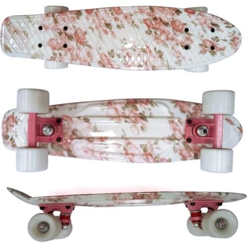 Peony Pink Series Anti-slip Emery Skateboard Banana 22'' Mini Cruiser Fishboard Children Skateboard Retro Print Penny Fish Board