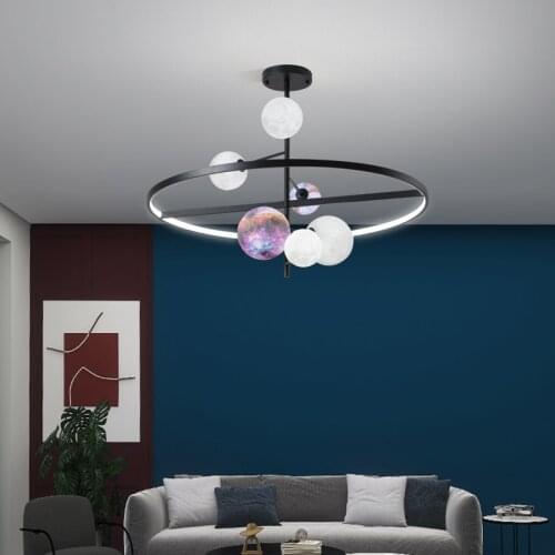 Modern Style Creative Planet LED Chandelier 3D Printing Nordic Living Room Dining Room Bedroom Hanging Lamp Home Decoration