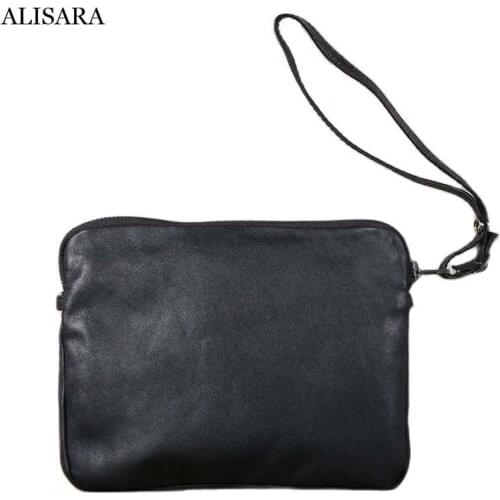 Alisara Clutch Bag Male First Layer Cow Leather Top End Handmade Men Casual Mini Messenger Crossbody Hand Bag Cell Phone Satchel