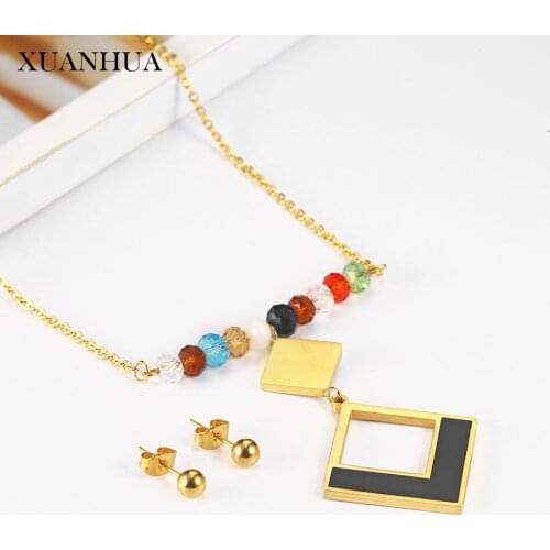 XUANHUA Stainless Steel Jewelry Woman Vogue 2019 Earring and Necklace Sets Women Accessories Jewelry Sets Bohemian