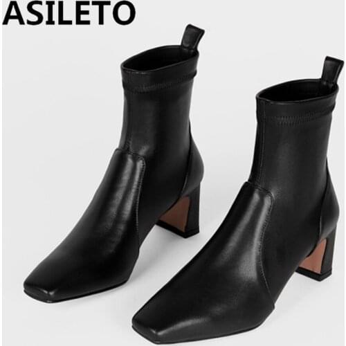 ASILETO Women genuine leather boots Ankle boots Pointed toe Slip on Soft footwear High quality Spring Autumn Fashion Solid Hot