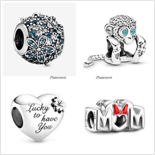 925 Sterling Silver Charm People Heart & Clover Charm Bead Fit Women Pandora Bracelet & Necklace Jewelry