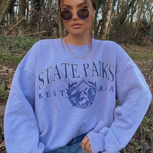 American Vintage Cotton Letter Print Oversized Sweatshirt Women O Neck Long Sleeve Casual Streetwear Lady 2021 Autumn French Top