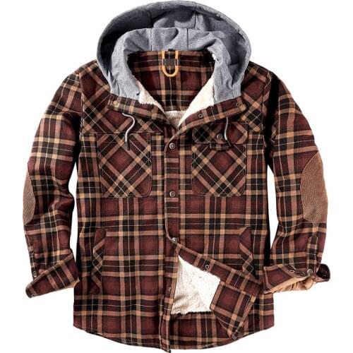 2020 Winter Jacket Men Fleece Warm Jacket Shirts Coat Warm Fleece Pure Cotton Plaid Hooded Jackets Coats Single Breasted