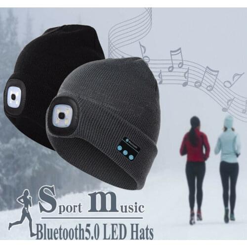 Winter Beanie Hat Wireless Bluetooth5.0 Smart Cap Headphone Headset With 4 LED Light Handfree Music Headphone Warm cable Knitted