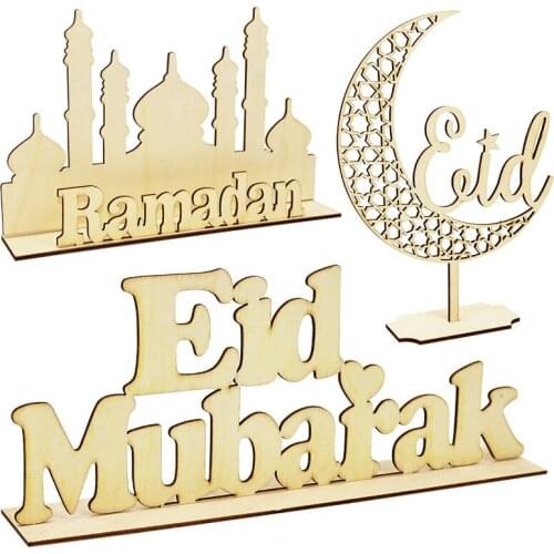 1set Wooden Plaque Eid Mubarak Ornaments Wooden Ramadan Moon For Home Islam Muslim Kareem Party Decor Wood Crafts Ramadan Gifts