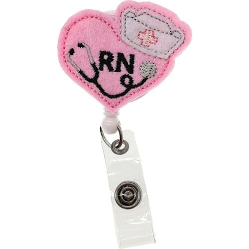 10pcs/20pcs/lot Medical Nurse Pink Heart RN Retractable Badge Reel Stethoscope Nurse hat Card Badge Holder