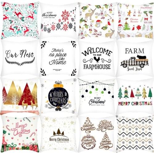 2021 Christmas Pillow Cover Short Plush Cushion Cover 45*45 Tree Elk Christmas for Home Sofa Pillow Cover Pillowcase Decorations