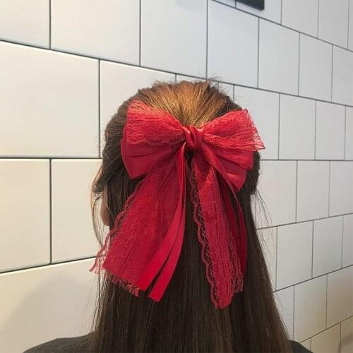 5.5 Inch Solid Large Hair Ribbon Lace Bows French Clips for Women Girls Hair Barrettes Trendy Satin Hairpin Hair Accessories