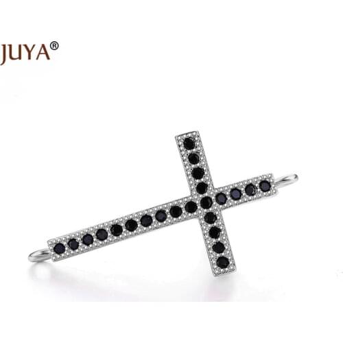 ACCESSORIES FOR JEWELRY MAKING Micro Pave Black/Clear CZ Rhinestone Cross Pendant Connectors For Making Bracelet Necklace Parts