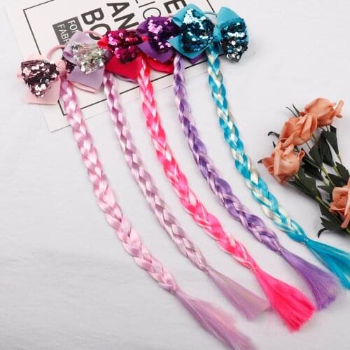 Xugar Hair Accessories Hair Bows Hair Bands for Girls Sequin Bowknot Ponytails Long Braids Hair Rubber Band Gum for Headwear