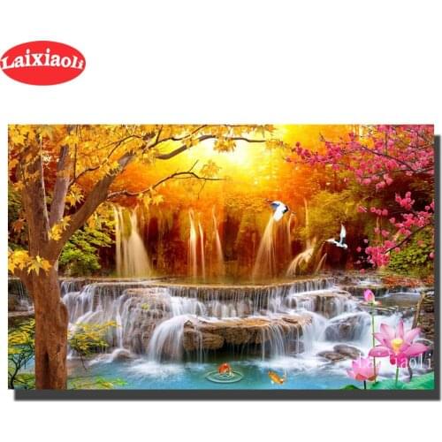 Diy diamond painting Make money rhinestone mosaic cross stitch 5d embroidery kits full square round drill sunset waterfall art