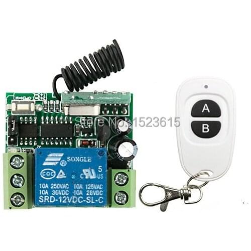 DC12V 1CH RF Wireless Mini Switch Relay Receiver Remote Controllers & White AB keys Waterproof Transmitter Toggle Momentary