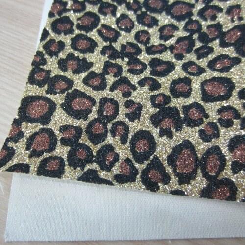 8"x11"(21cmX29cm) Leopard Glitter Fabric Sheet Faux Glitter Sheet Gold Fine Glitter Material for Sewing DIY 1piece K0140