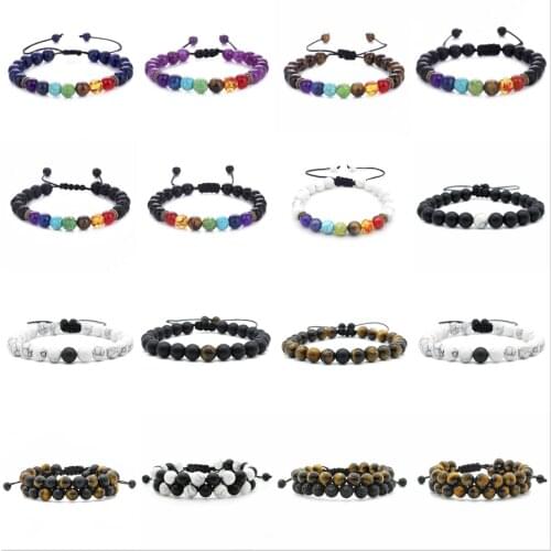 Adjustable Braided Woven Rope 7 Chakra Bracelet Friendship Women Natural Stone Beads Bracelet Bangle For Women Men Jewelry Gift