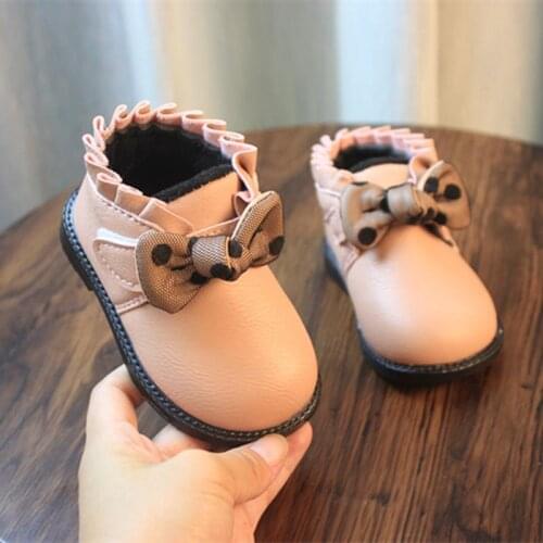 Children Plush Warm Shoes For Boys PU Leather Girls Kids Martin Boots Autumn Winter New Toddler Baby Soft Bottom Short Boots
