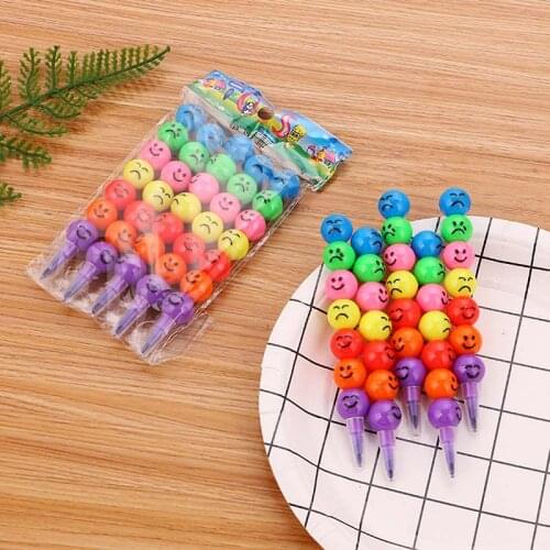 10Pcs Hot Sale 7 Colors Crayons Creative Sugar-Coated Haws Cartoon Smiley Graffiti Pen Stationery Party Favor Gifts for Kids