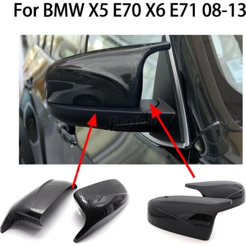 2pcs Excellent Facelifted Side Wing Modified for BMW X5 E70 X6 E71 2008-2013 Mirror Cover Caps Bright Black Carbon Fiber Pattern
