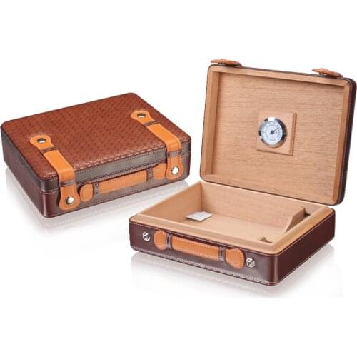 LUXFO Spanish Cedar Wood Travel Cigar Humidor with Hygrometer Humidifier for Cohiba Cigars