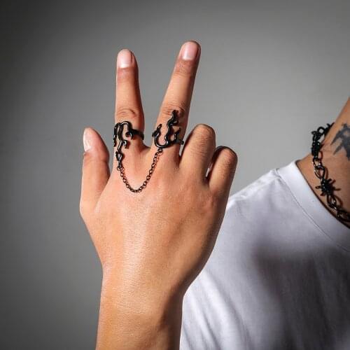 Fashion Punk Flame Chain Ring Hip Hop Gold Black Color Harajuku style Open Adjustable Women Men Party Rings Accessories Gifts