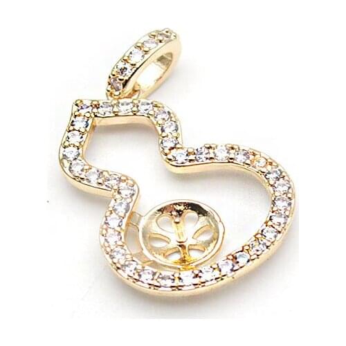 Fashion Gold Plating Metal CZ Paved Gourd Shape Pendant Necklace Fit Half Hole Pearl Jewelry Making Accessories