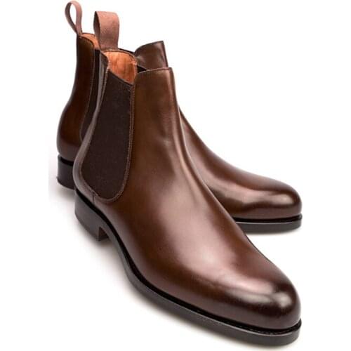 Chelsea Solid Winter Mens Boots Shoes Add Velvet High-Top Handmade Genuine Leather Designer Work Boots Shoes Men